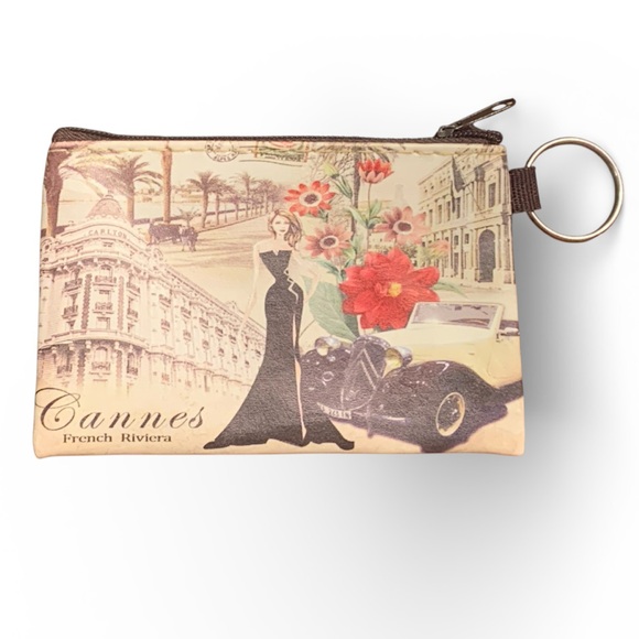 Cannes French Riviera Rare Small Zipper Coin Pouch Key Ring NEW - Picture 4 of 4